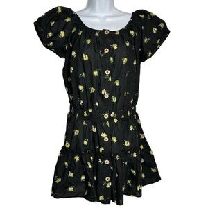Eberjey M Elsie Mini Dress Nostalgia Garden black with yellow floral print NWT